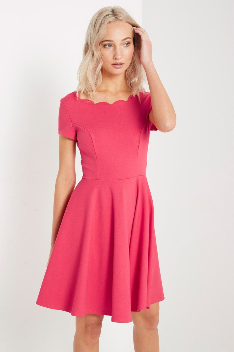 Pink Scalloped Fit And Flare Dress ...